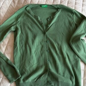 United Colors Of Benetton Mint Green Button-Up Crewneck Cardigan